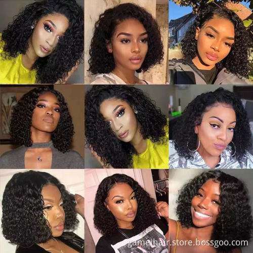 Human Hair Hd Full Lace Front Wig Cheap Kinky Curly Bob Wigs Peruvian Natural Virgin Human Hair Transparent Frontal Bob Wig